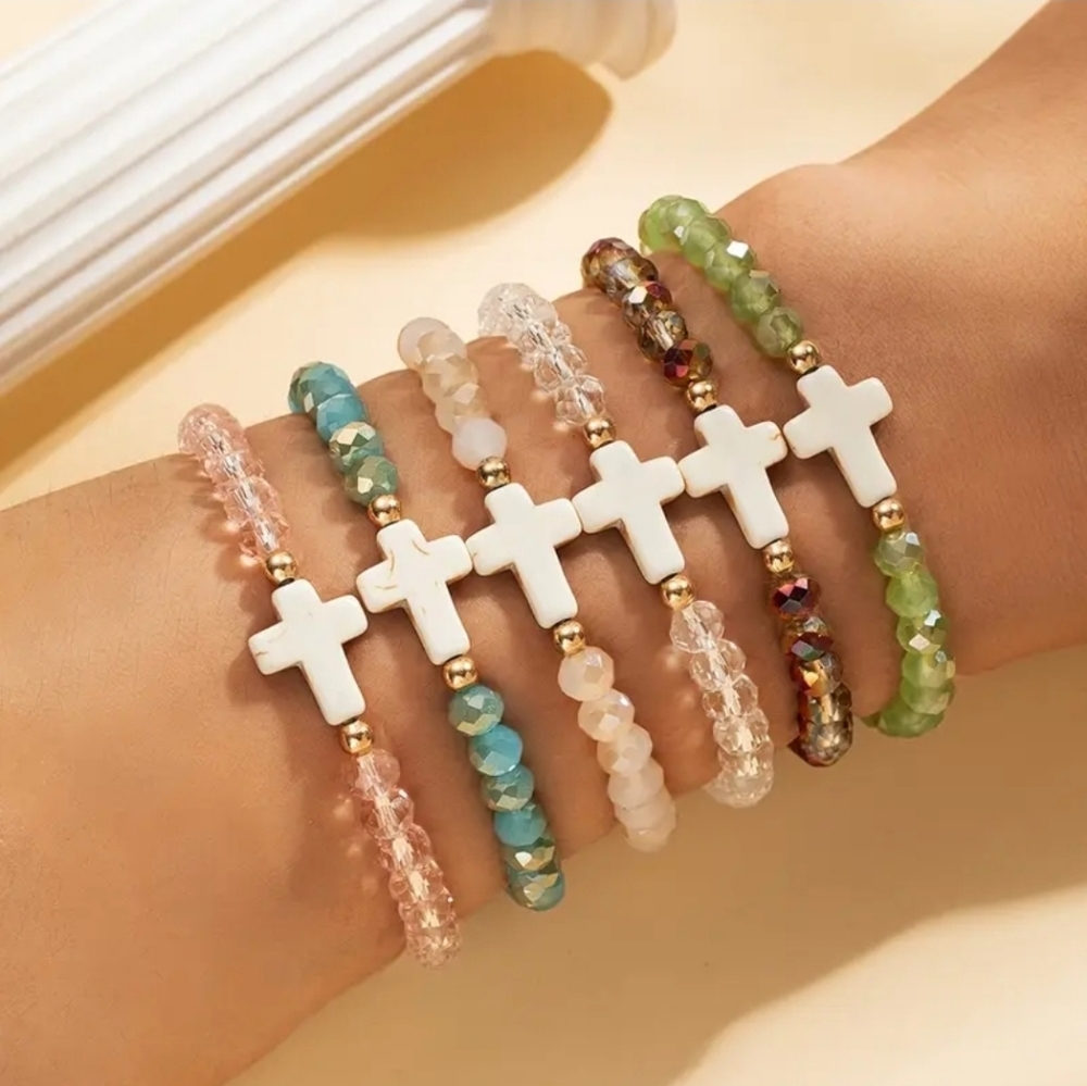 GORGEOUS CRYSTAL CROSS STRETCH BRACELETS. BEAUTIFUL COLORS AND SPARKLE. U PICK - Picture 5 of 6